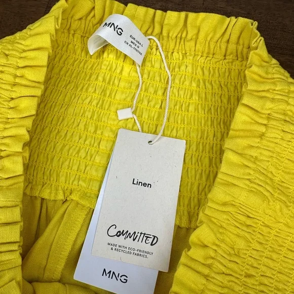 Mango Ruffled Linen blend Yellow Tiered Skirt, NWT women’s large, elastic waist - Picture 8 of 8